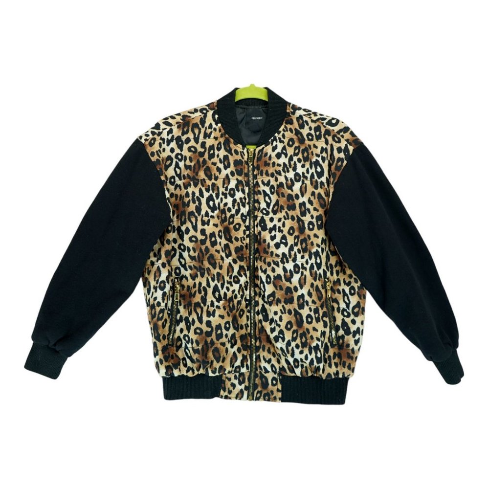 FOREVER 21 WOMEN'S LEOPARD‎ PRINT TRIM LITE PADDED LINED JACKET SIZE SMALL